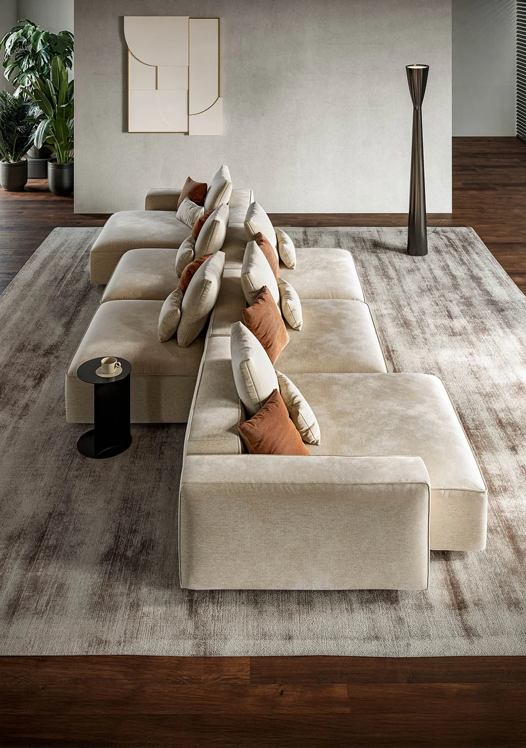 Divano Adam color avorio in un living contemporaneo