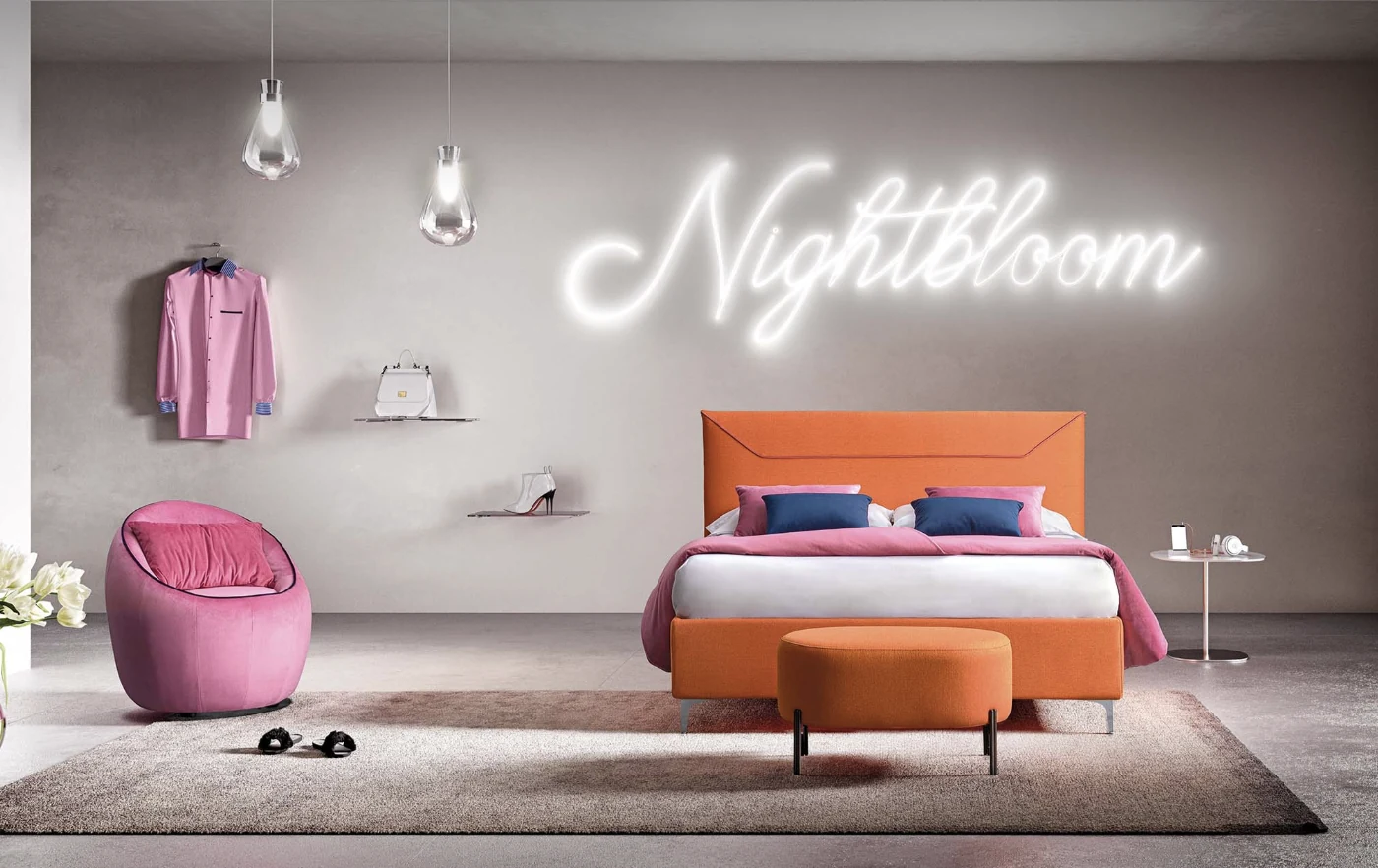 Letto LeComfort collezione Nightbloom, inquadrato per intero