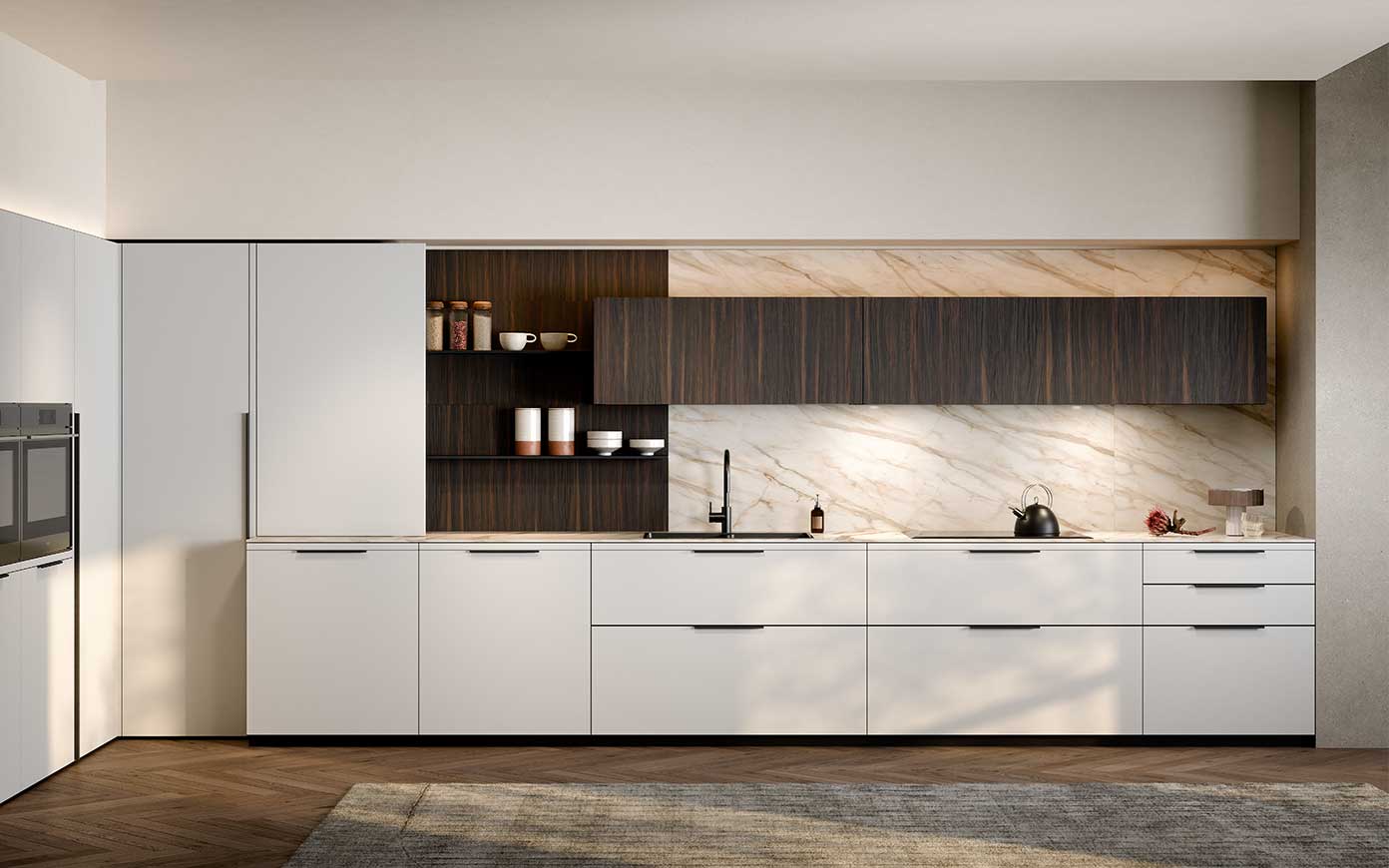 Cucina Dibiesse Vita con profilo maniglia integrato e finiture coordinate